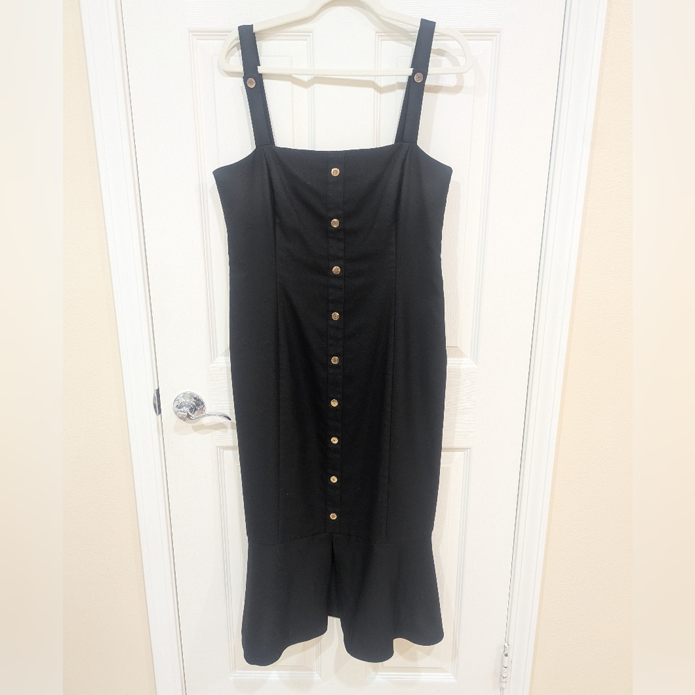 Rachel Zoe Black Midi Dress with Button Detail